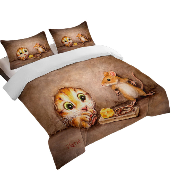 Funny Cats Art Paintings Cat vs Mouse Twin Duvet Covers