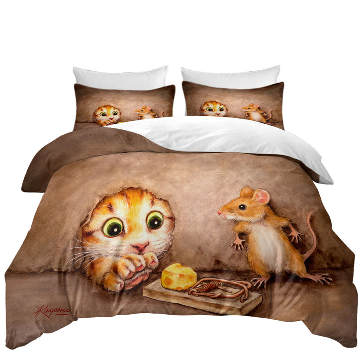 Funny Cats Art Paintings Cat vs Mouse Twin xl Duvet Covers