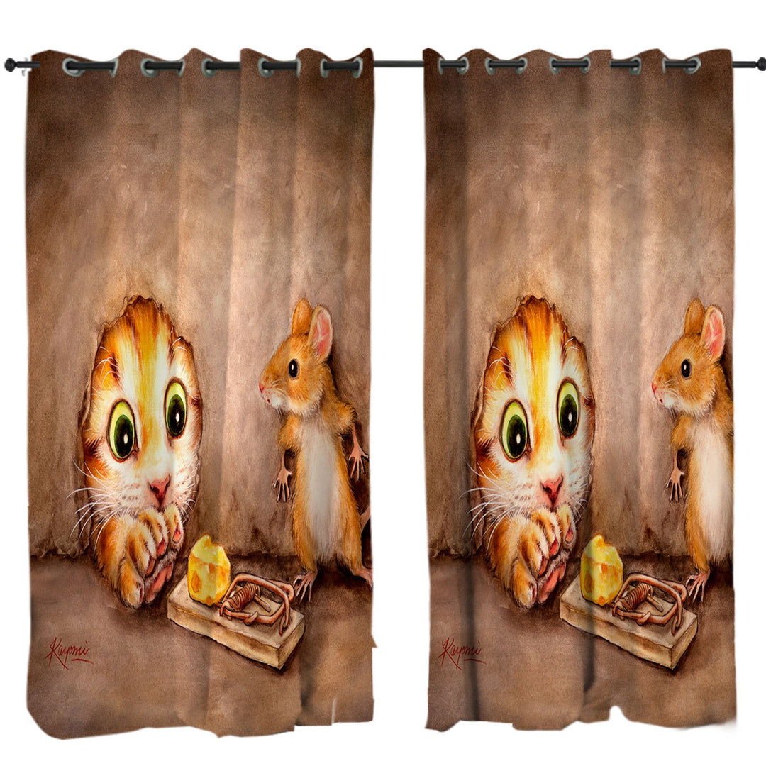 Funny Cats Art Paintings Cat vs Mouse Window Curtains