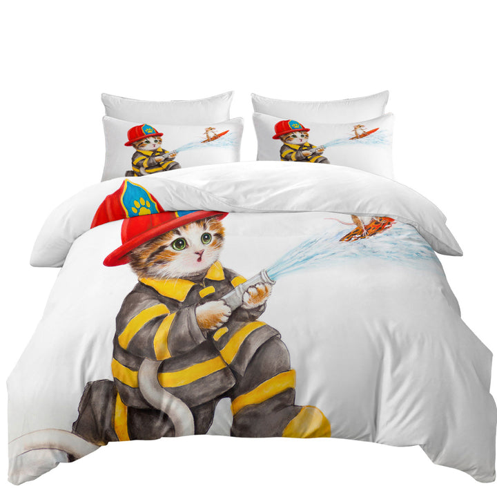 Funny Cats Cute Fire Fighter Kitten Duvet Cover