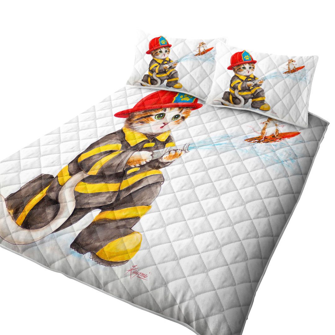 Funny Cats Cute Fire Fighter Kitten Quilts