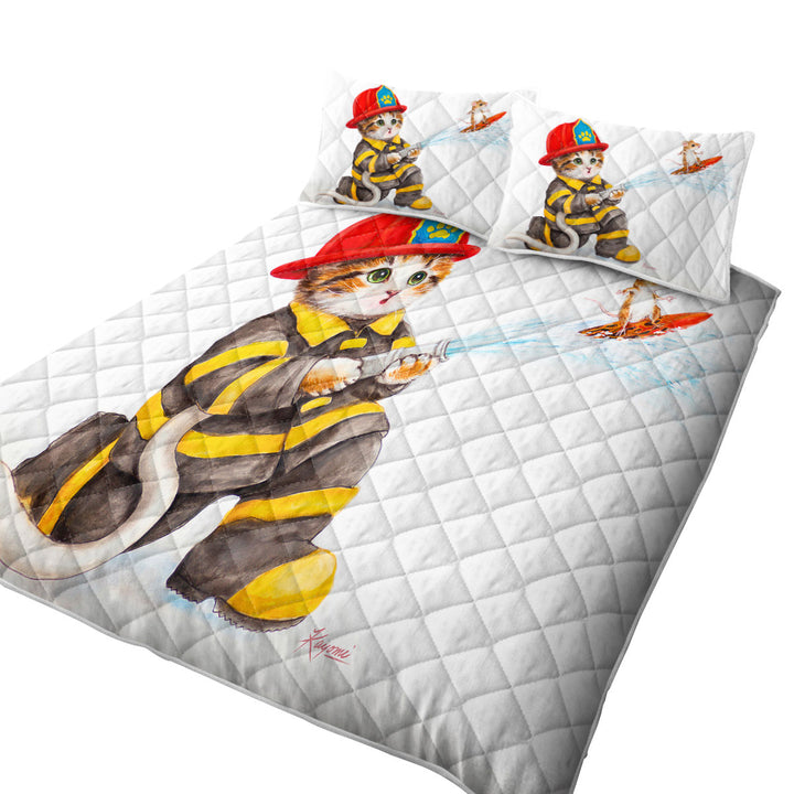 Funny Cats Cute Fire Fighter Kitten Quilts