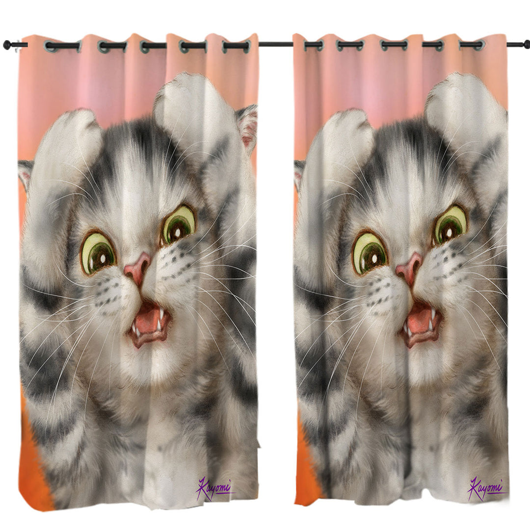 Funny Cats Cute Kitten Surprised Drapes