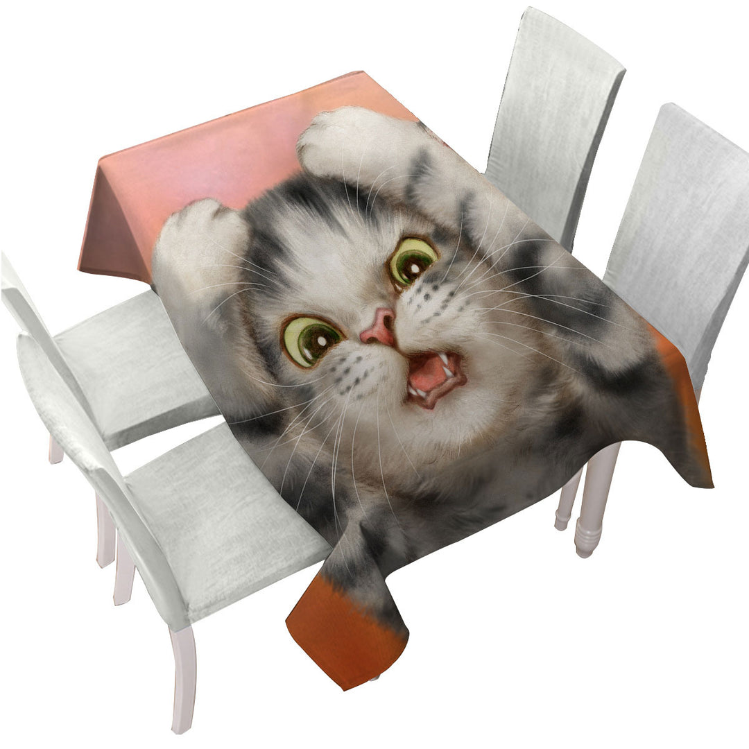 Funny Cats Cute Kitten Surprised Tablecloth