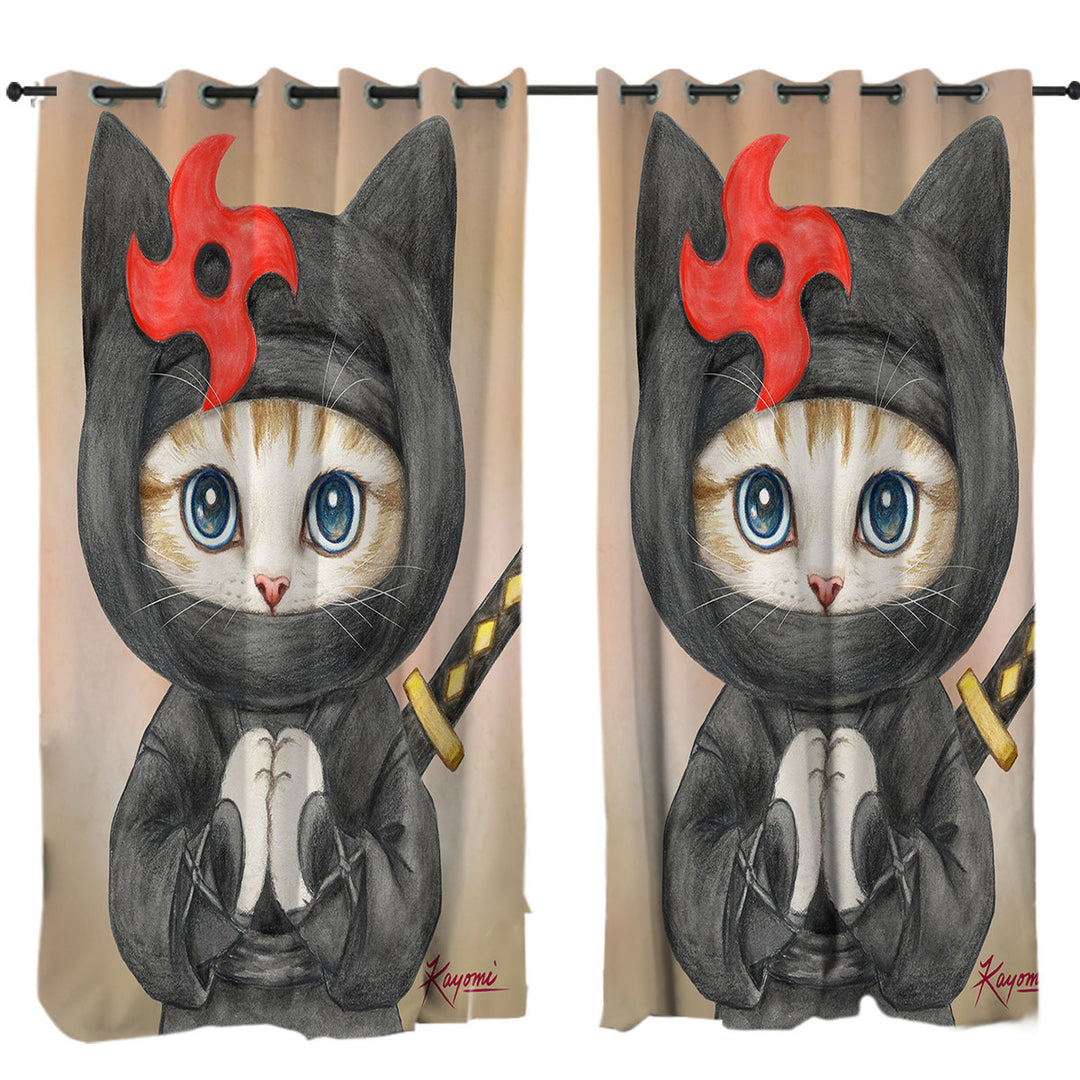 Funny Cats Cute Ninga Kitten Eyelet Curtains