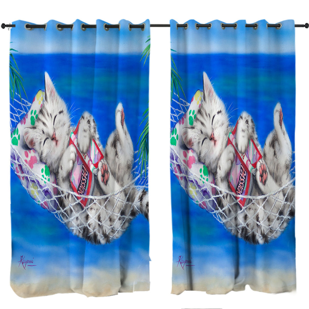 Funny Cats Designs Beach Hammock Grey Kitten Drapes for Living Room
