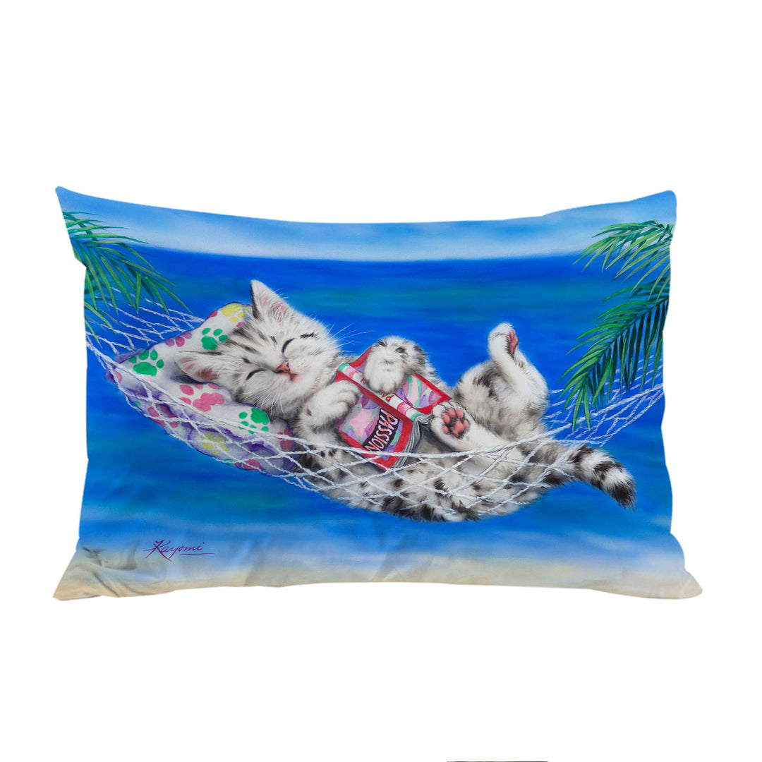 Funny Cats Designs Beach Hammock Grey Kitten Pillowcase