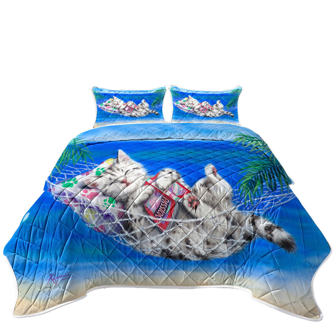 Funny Cats Designs Beach Hammock Grey Kitten Quilts