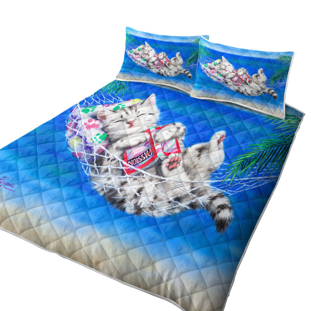 Funny Cats Designs Beach Hammock Grey Kitten Twin Quilt