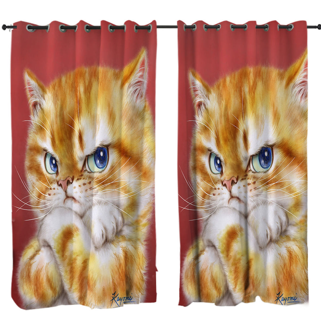 Funny Cats Drawings Angry Cute Ginger Kitty Curtains
