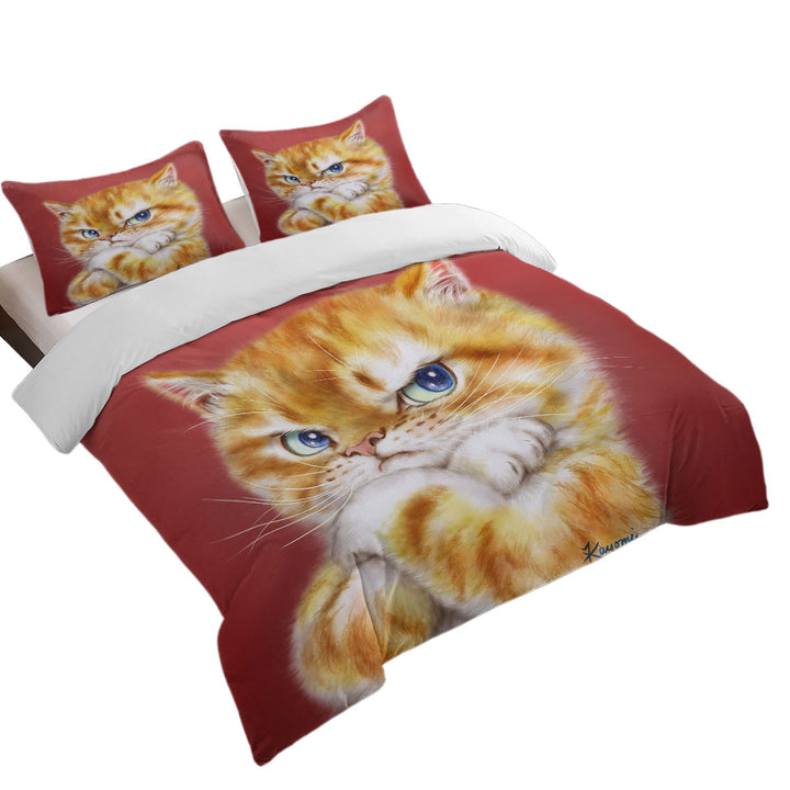 Funny Cats Drawings Angry Cute Ginger Kitty Duvet Covers