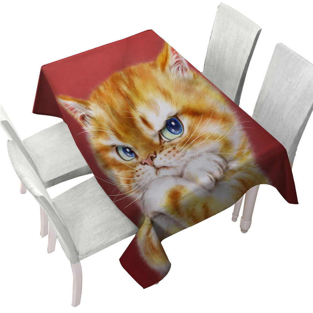 Funny Cats Drawings Angry Cute Ginger Kitty Tablecloth