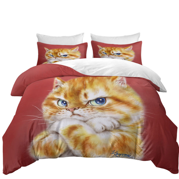 Funny Cats Drawings Angry Cute Ginger Kitty full Size Duvet Cover