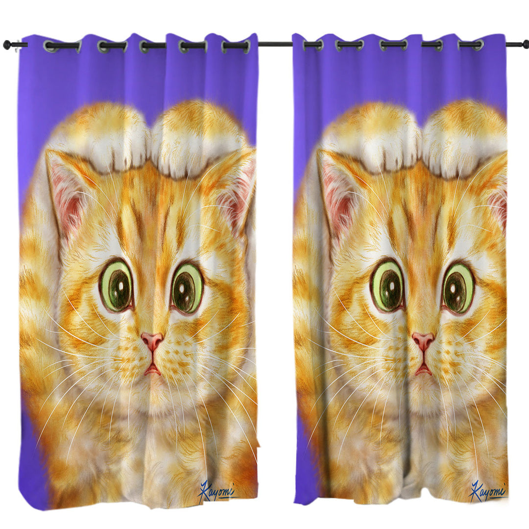 Funny Cats Drawings Cute Ginger Kitty Curtain