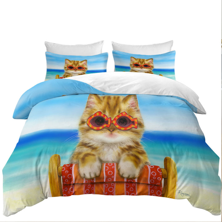 Funny Cats Ginger Tabby Kitten at the Beach Best Duvet Covers