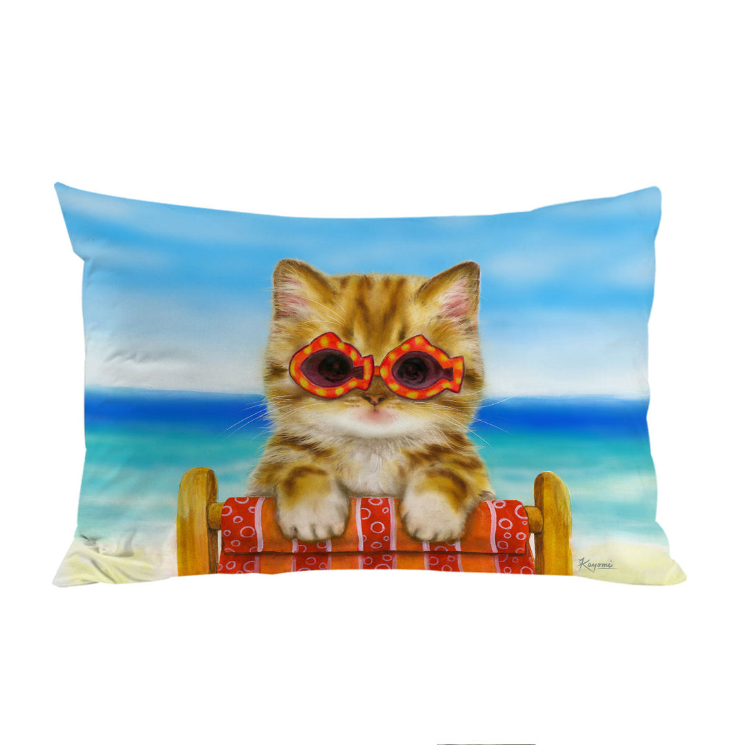 Funny Cats Ginger Tabby Kitten at the Beach Pillowcase