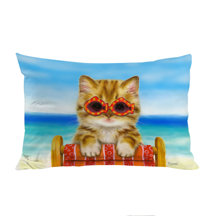 Funny Cats Ginger Tabby Kitten at the Beach Pillowcase