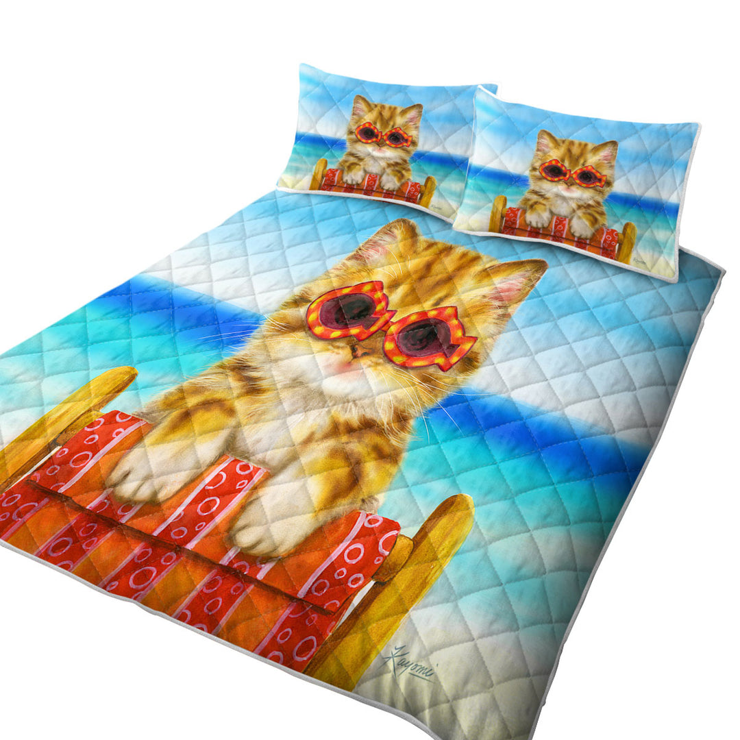 Funny Cats Ginger Tabby Kitten at the Beach Quilt