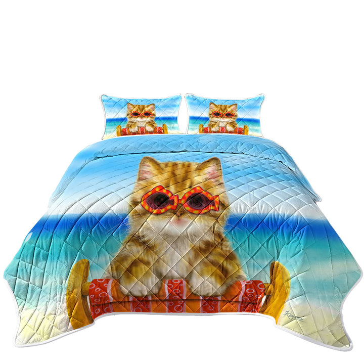 Funny Cats Ginger Tabby Kitten at the Beach Quilts