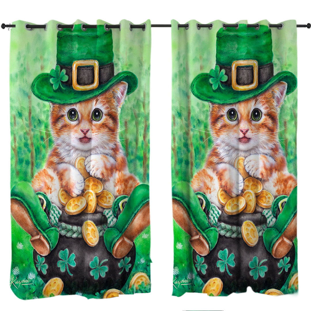 Funny Cats Irish Green Leprechaun Ginger Kitten Curtain