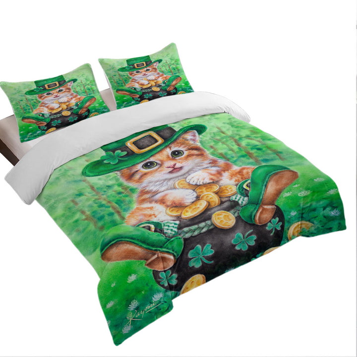 Funny Cats Irish Green Leprechaun Ginger Kitten Duvet Covers