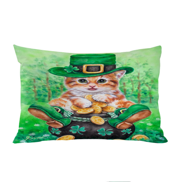 Funny Cats Irish Green Leprechaun Ginger Kitten Pillow Case Covers