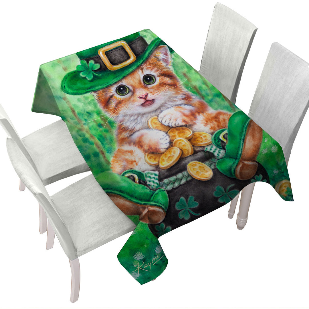 Funny Cats Irish Green Leprechaun Ginger Kitten Tablecloths