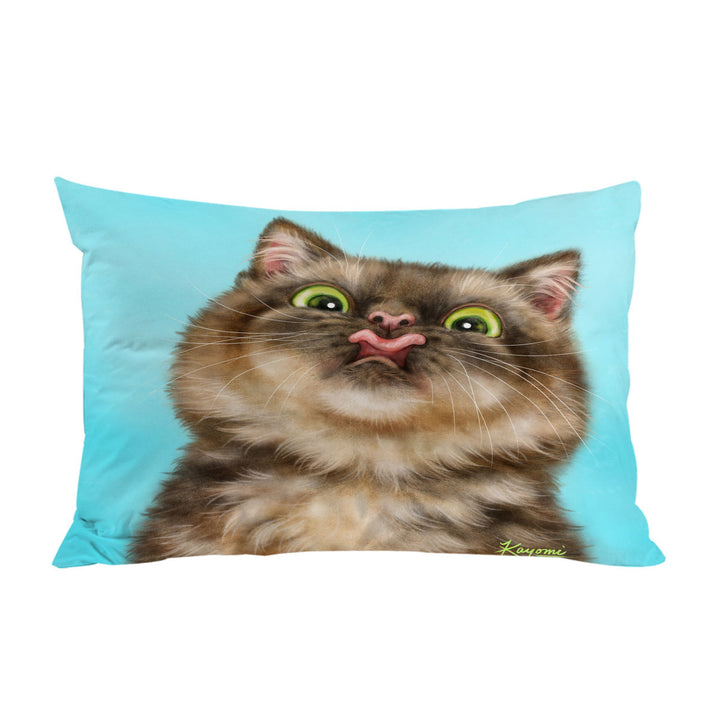 Funny Cats Licking Brown Tabby Kitty Cat Pillow Cases
