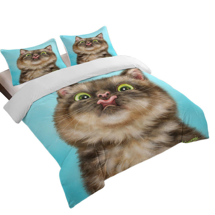 Funny Cats Licking Brown Tabby Kitty Cat Quilt Cover
