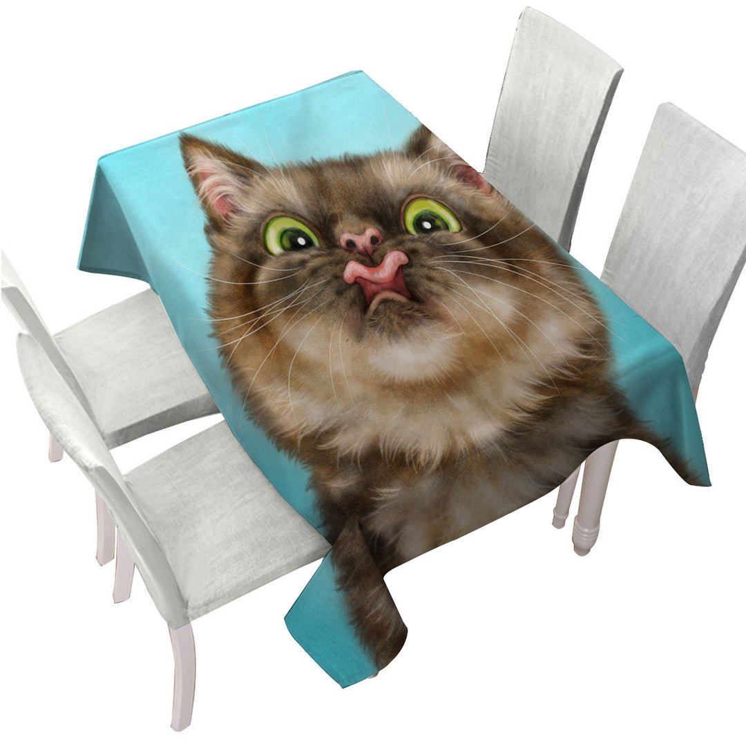 Funny Cats Licking Brown Tabby Kitty Cat Tablecloths