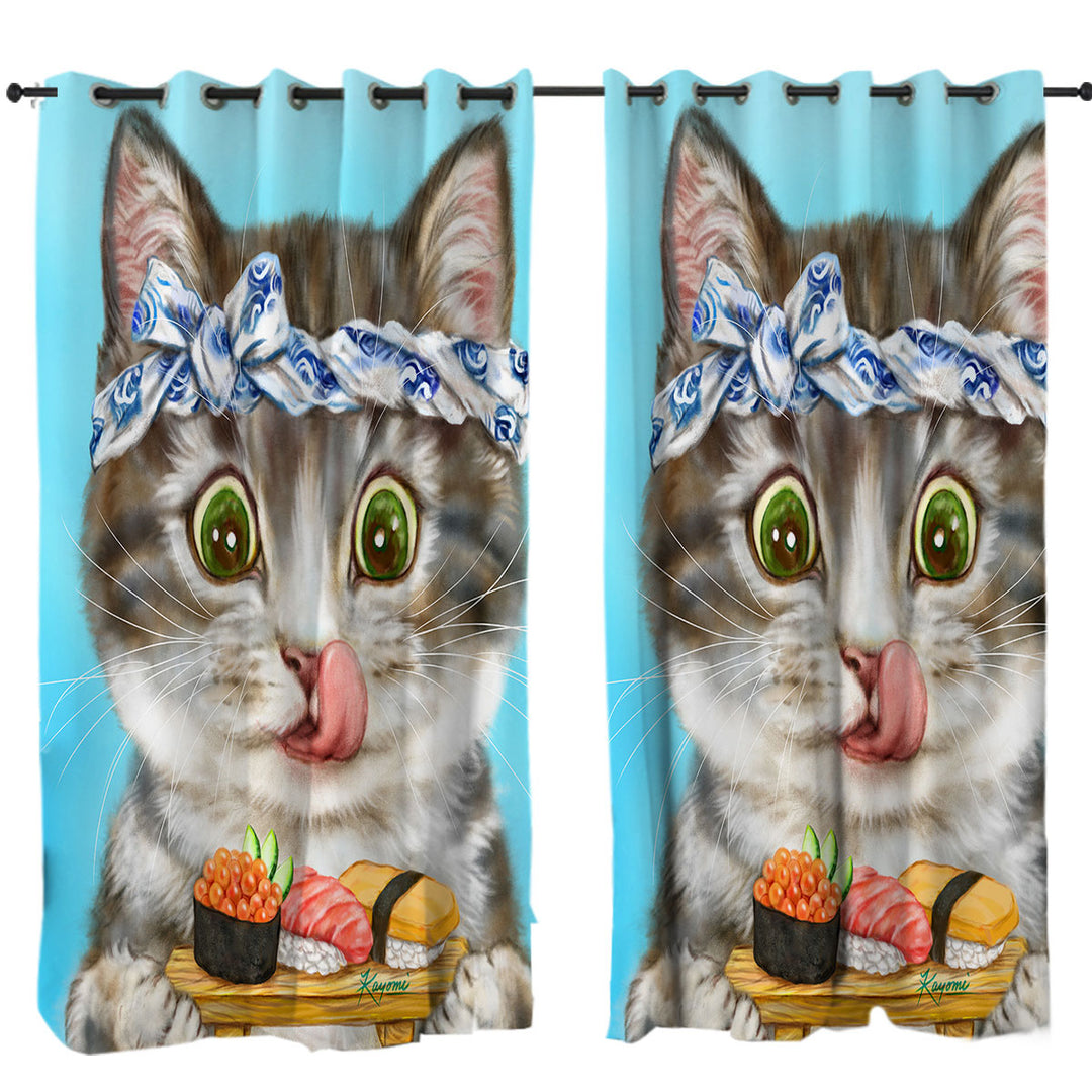 Funny Cats Paintings Sushi Lover Kitten Curtain