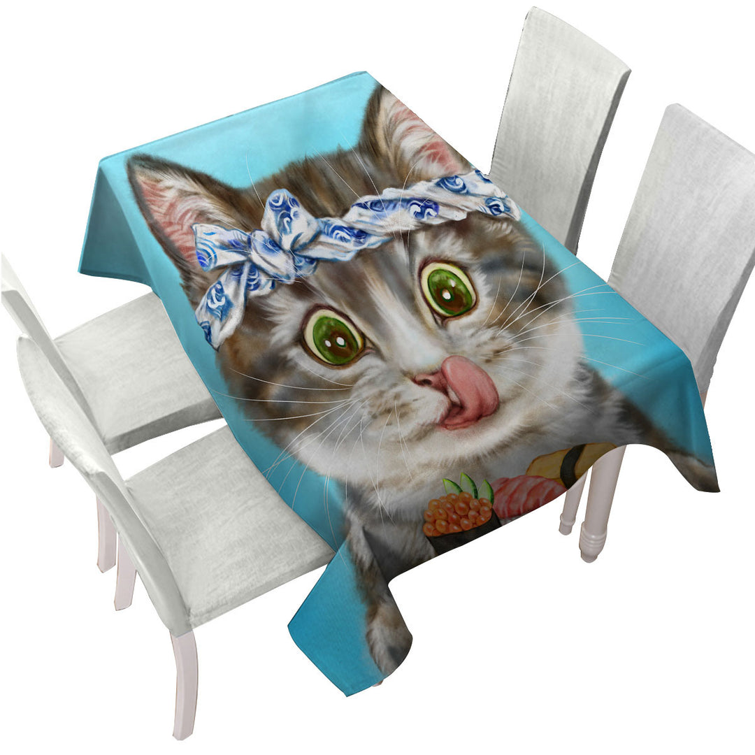 Funny Cats Paintings Sushi Lover Kitten Custom tablecloths