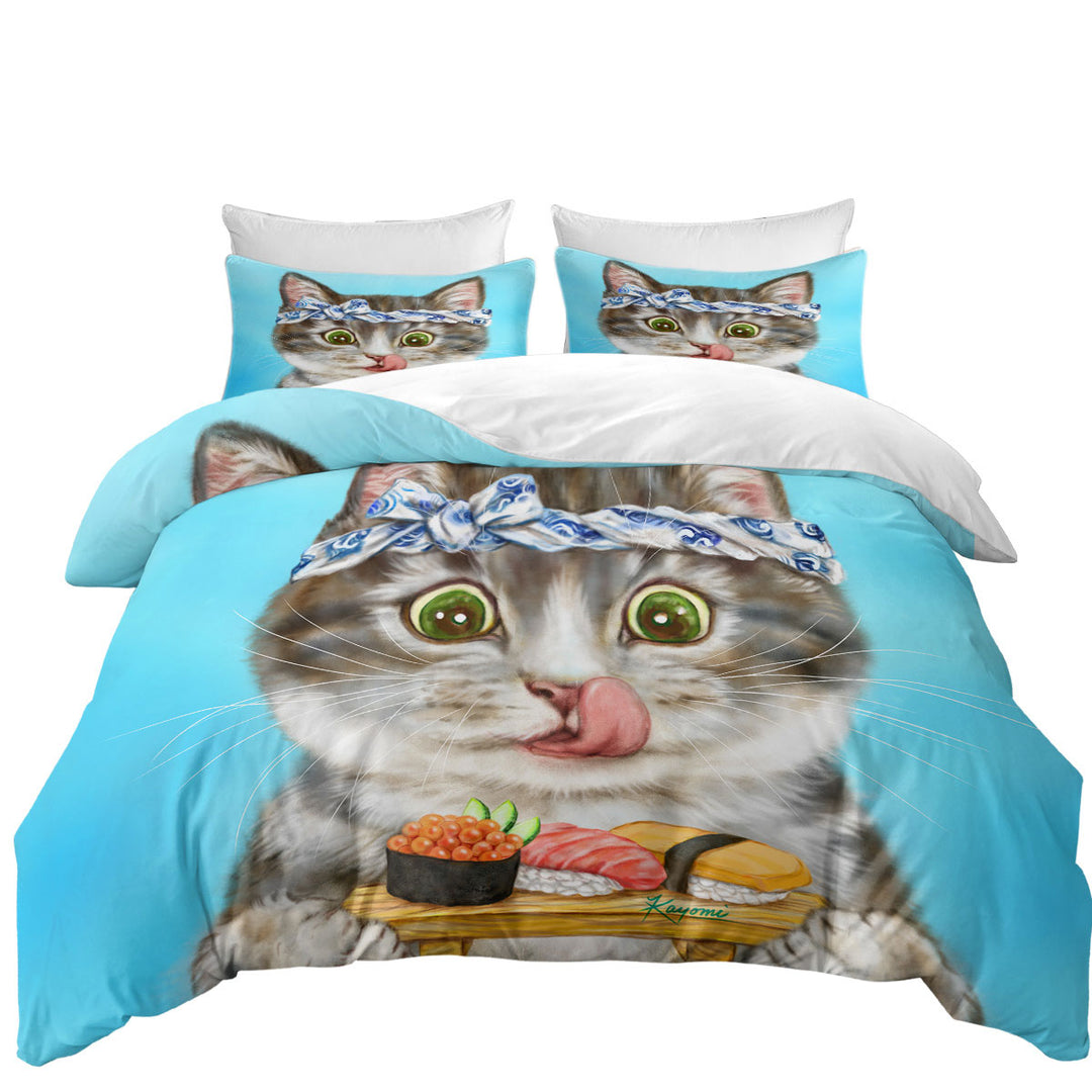 Funny Cats Paintings Sushi Lover Kitten Duvet Covers