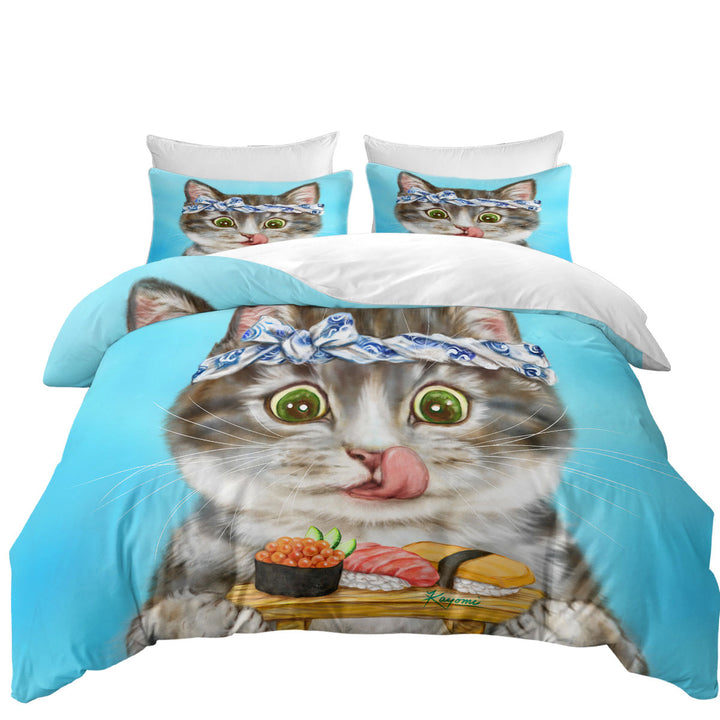 Funny Cats Paintings Sushi Lover Kitten Duvet Covers