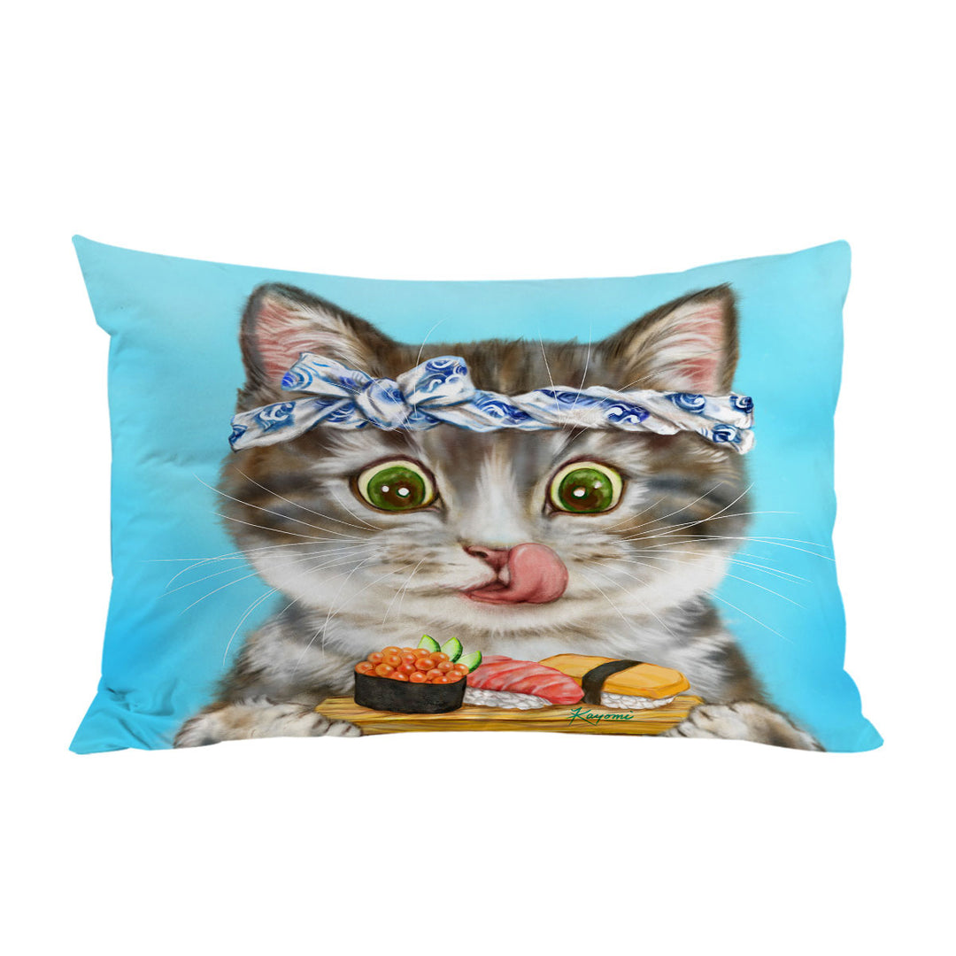 Funny Cats Paintings Sushi Lover Kitten King Pillow Cases