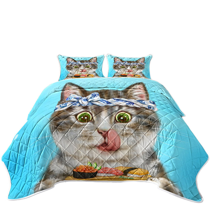 Funny Cats Paintings Sushi Lover Kitten Quilts