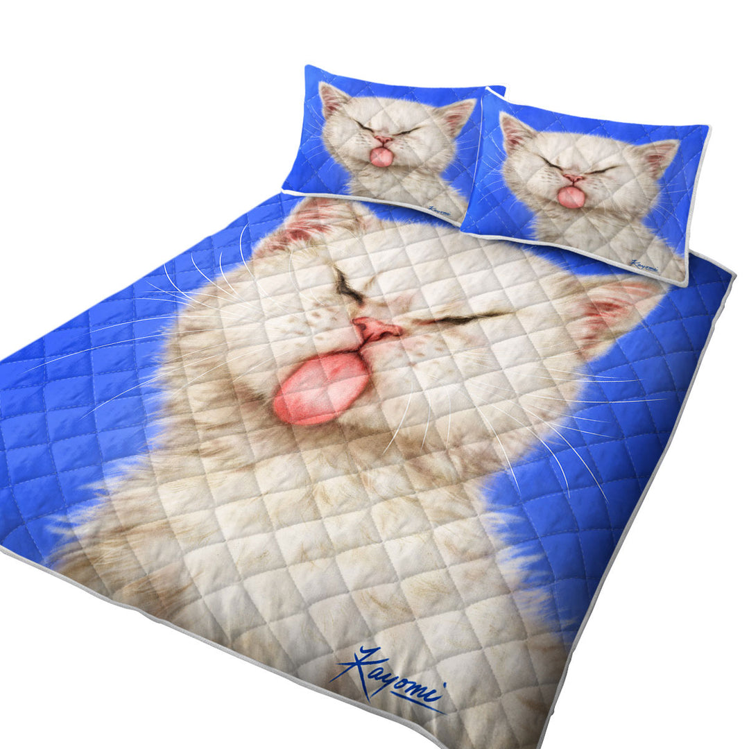 Funny Cats Silly Face Tongue Out Kitten Coverlets