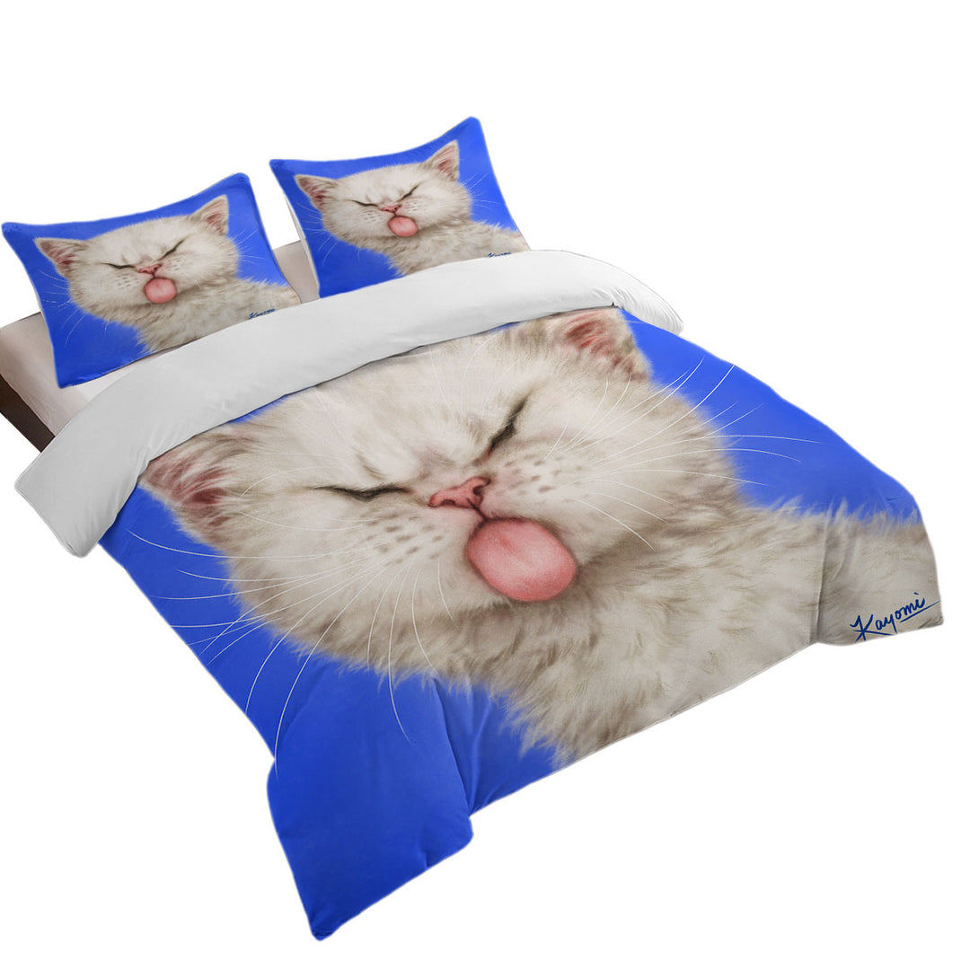 Funny Cats Silly Face Tongue Out Kitten Duvet Cover set
