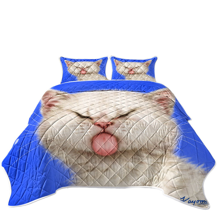 Funny Cats Silly Face Tongue Out Kitten King Size Quilt Sets