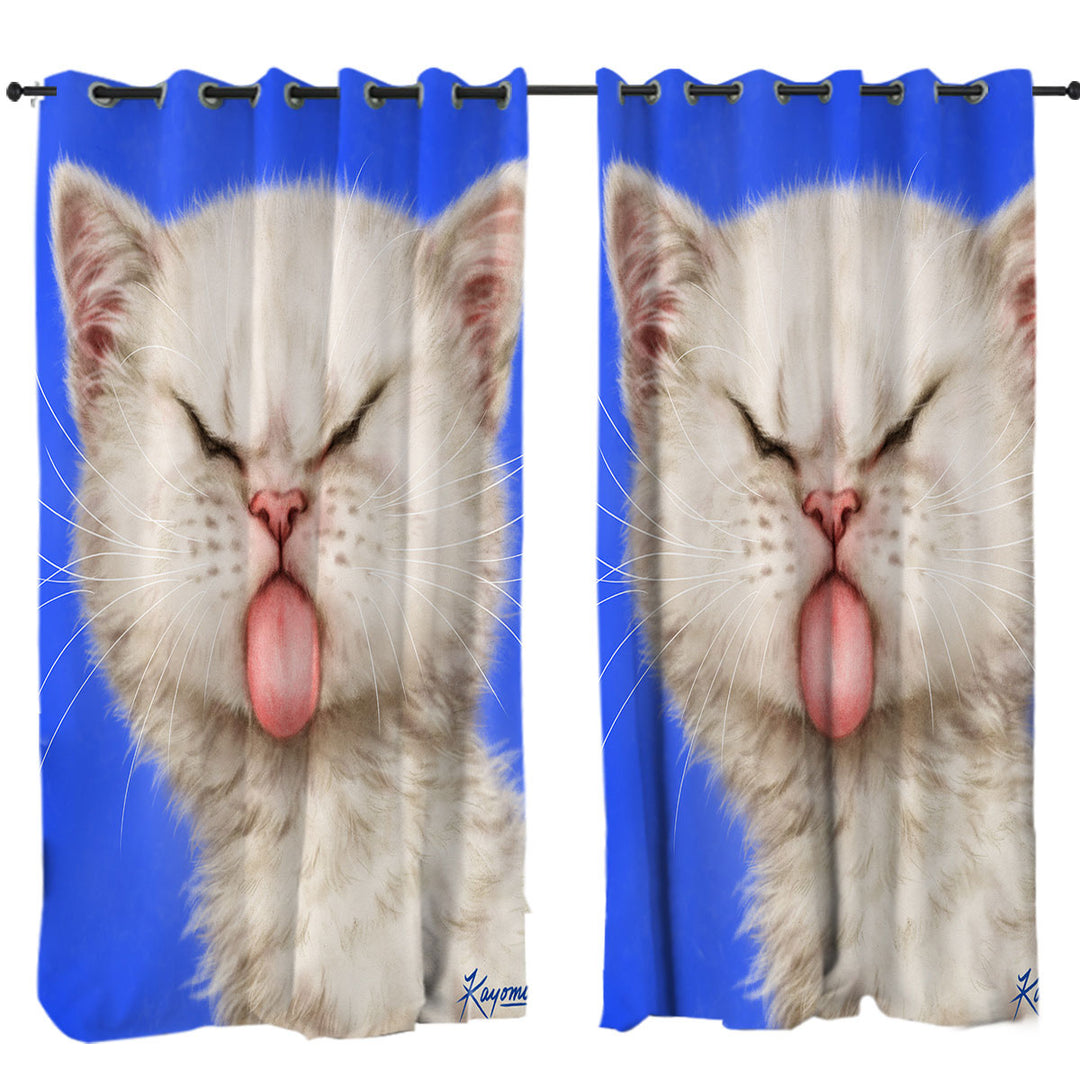 Funny Cats Silly Face Tongue Out Kitten Window Curtains