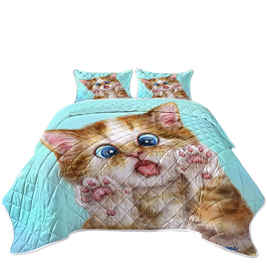 Funny Cats Surprised Ginger Tabby Kitty Cat Coverlets