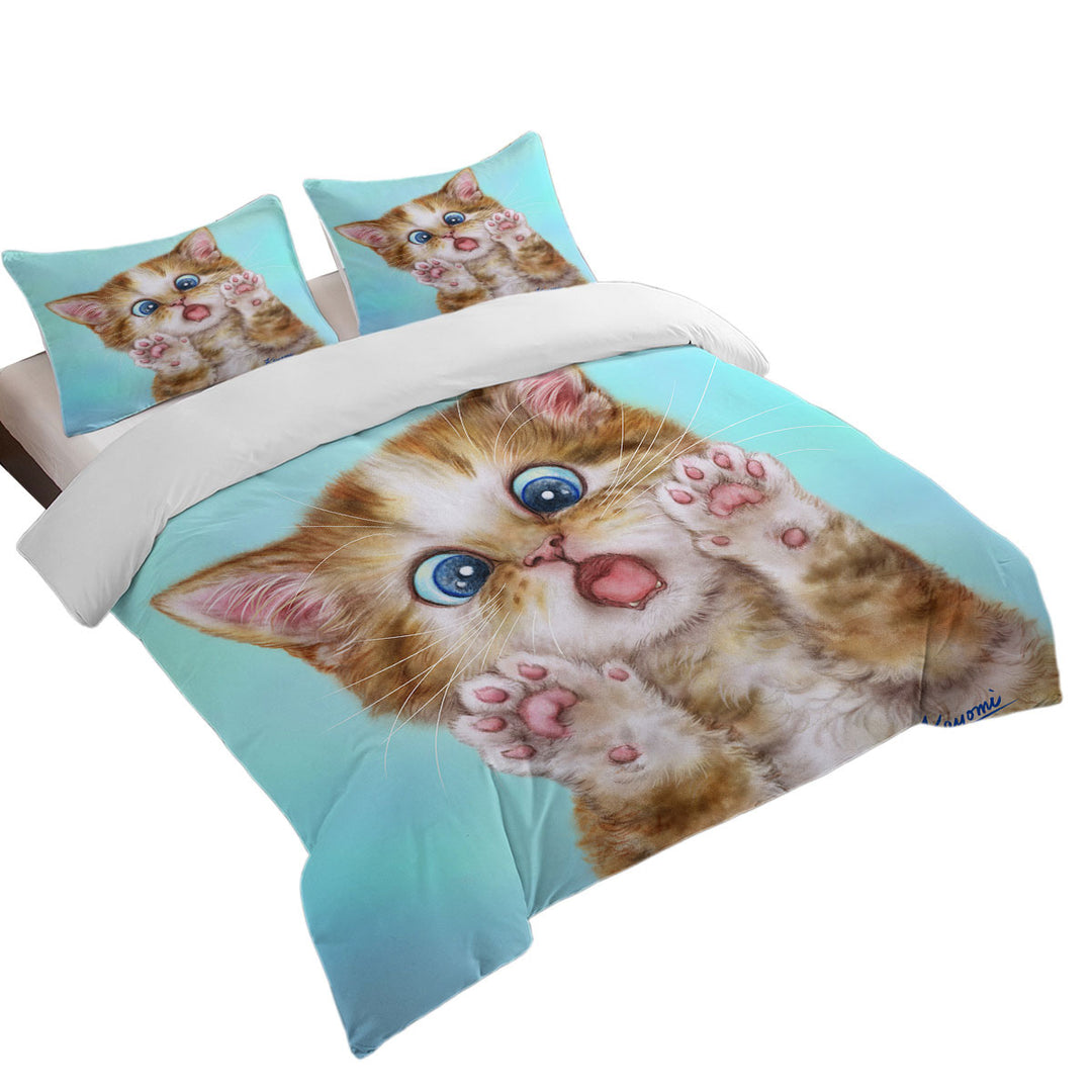 Funny Cats Surprised Ginger Tabby Kitty Cat Duvet Cover
