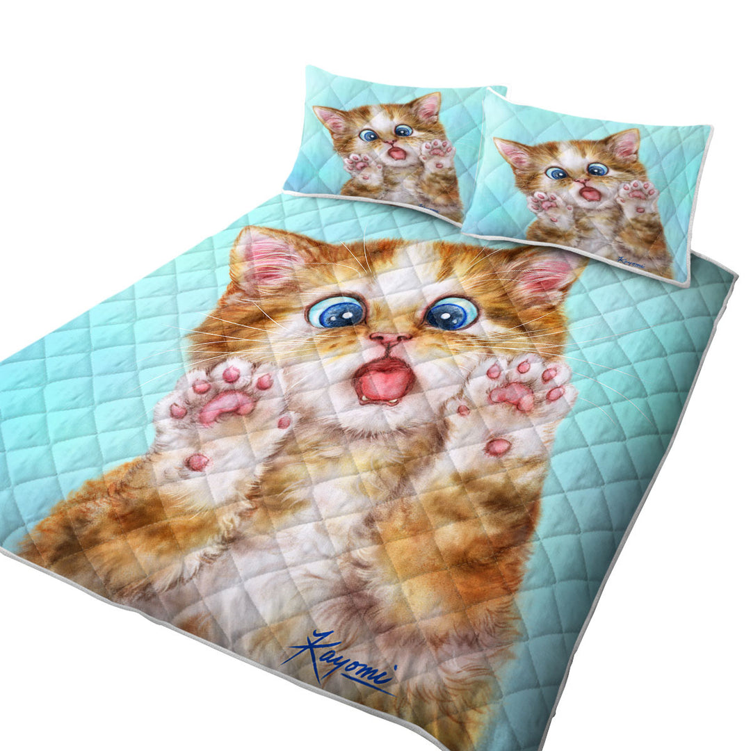 Funny Cats Surprised Ginger Tabby Kitty Cat Quilts for Beds