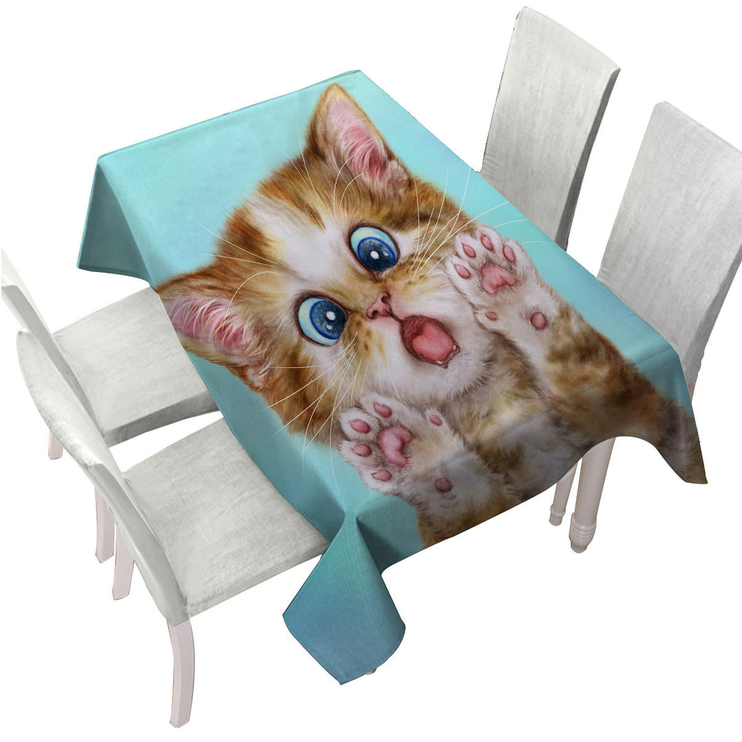 Funny Cats Surprised Ginger Tabby Kitty Cat Tablecloth
