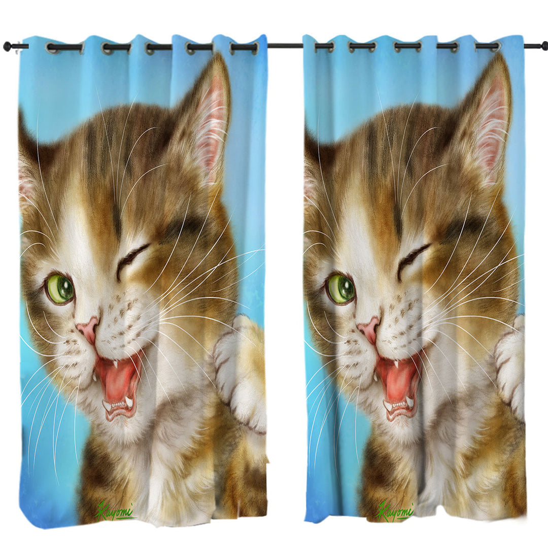 Funny Cats Winking Little Kitty Curtains