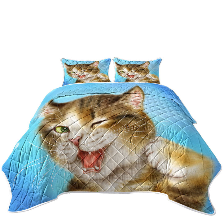 Funny Cats Winking Little Kitty King Size Bedspreads
