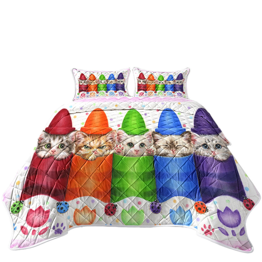 Funny Cats for Kids Color Pencils Kittens California King Quilt Sets