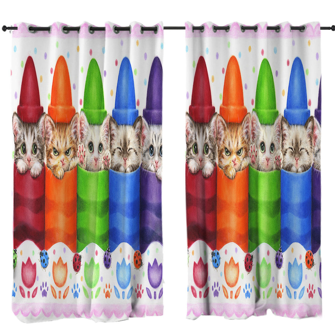 Funny Cats for Kids Color Pencils Kittens Curtain