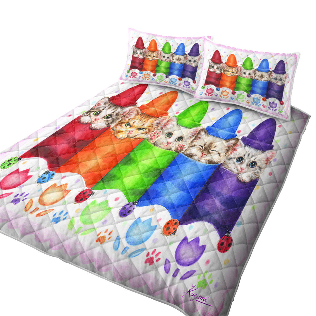 Funny Cats for Kids Color Pencils Kittens King Size Quilt Sets