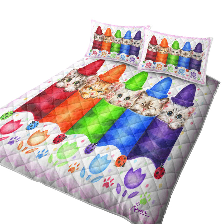 Funny Cats for Kids Color Pencils Kittens King Size Quilt Sets